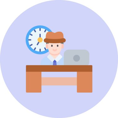 Dizüstü bilgisayarı ve saat vektör çizimine sahip iş adamı