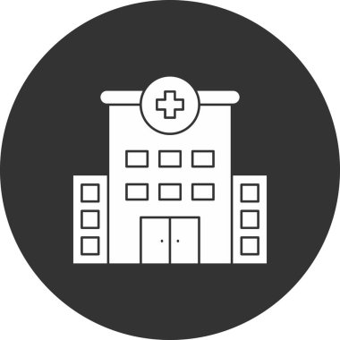 Hastane binası vektör ikonu. Tıp ve hastane için düz bir ikonun basit bir çizimi