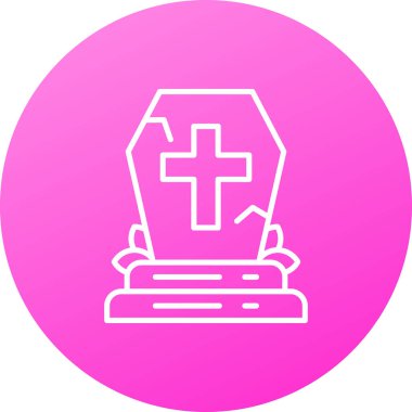 Beyaz arkaplanda çapraz simge olan beyaz mezar taşı. Mezar ikonu. Pembe kare düğme. vektör illüstrasyonu