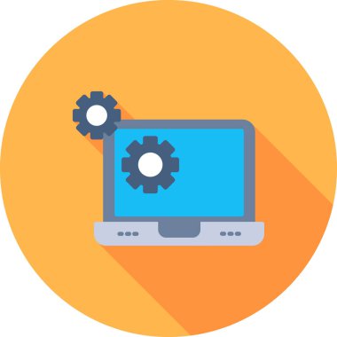 dişli simgesi olan dizüstü bilgisayar, düz stil