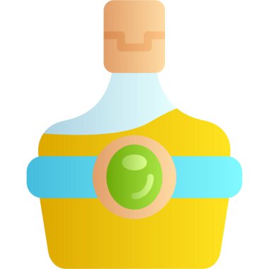 Alkol ikonlu şişe, çizgi film tarzı.