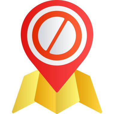 Yasak işaret haritası simgesi. Web için yasaklı işaretleyici pin vektör simgesinin düz çizimi