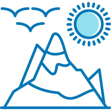 Dağların simgesi. İnce çizgi tarzı. vektör simgesi
