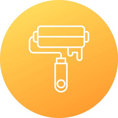 Beyaz çizgi boyalı fırça ikonu uzun gölge arkaplan izole. turuncu kare düğme. vektör illüstrasyonu