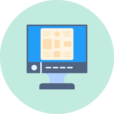 Web simgesi olan bilgisayar masaüstü. Basit vektör illüstrasyonu