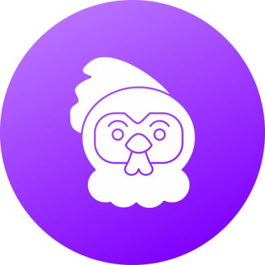 Uzun gölgeli beyaz tavuk ikonu. Tavuk budu. mor daire düğmesi. vektör illüstrasyonu