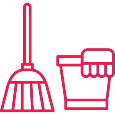 süpürge ve kova vektör simgesi