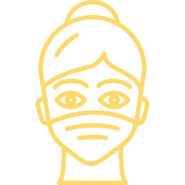 Sarı çizgili maske takan genç adam.