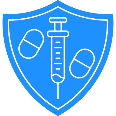 Tıbbi kalkan vektör simgesi. Düz sembolü, mavi renkli, yuvarlak açılar, beyaz arka plan tarzıdır