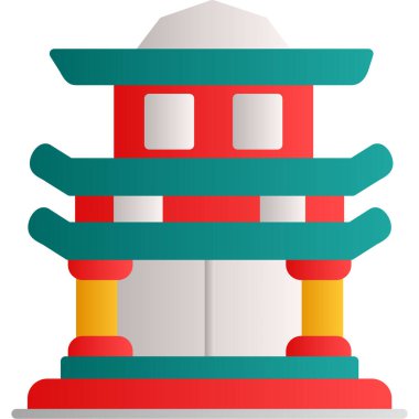 Çin tapınağı, beyaz arka planda karikatür tarzında Çin ikonu. Japonya ülke sembolü vektör illüstrasyonu