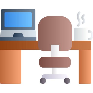 Dizüstü bilgisayarlı ofis masası ve kahve vektörü çizim grafik tasarımı