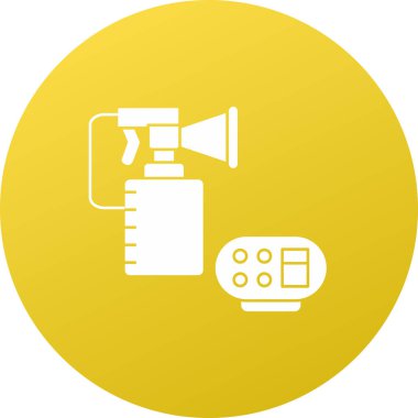 Beyaz megafon simgesi uzun gölge arkaplanı ile izole edilmiş. Hoparlör. turuncu daire düğmesi. vektör