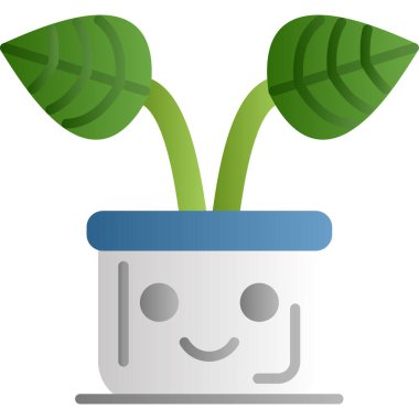 Beyaz arkaplanda mavi kabı, vektörü, illüstrasyonu olan sevimli bitki