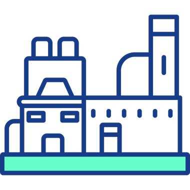 Fabrika binası simgesi, ana hatlı vektör çizimi,