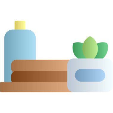 Şampuan ve havluyla kozmetik şişesi.