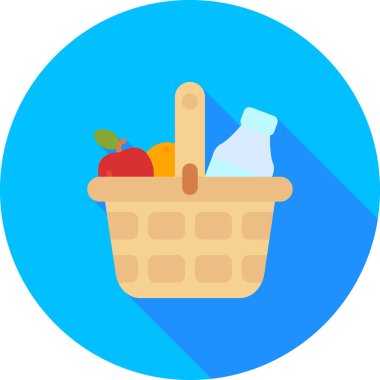 İçinde yemek ikonu olan bir sepet. düz vektör çizimi beyaz arkaplanda izole edildi.