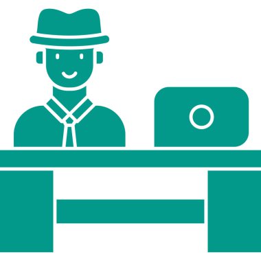 Dizüstü bilgisayarı ve şapkası olan bir adamın vektör çizimi