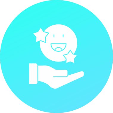 Yumuşak mavi arkaplanda izole edilmiş modayı takip eden mutlu yıldız simgesi