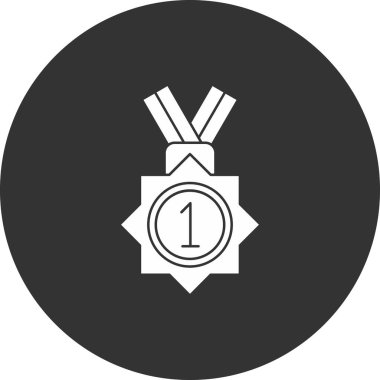 Madalya vektör ikonu. iki renkli düz yuvarlak simge, gri renkler, gri açılar, siyah arkaplan, beyaz arkaplan