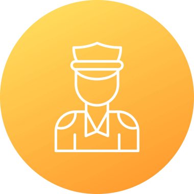 Memur yassı ikon. Düz, turuncu renkli, düz moda bir tasarım. Polis gradyanı tarzı, ağ ve mobil için tasarlanmış. 10 saniye..