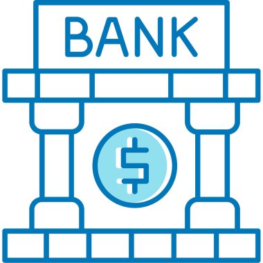 Banka binası ikonu. Taslak biçim illüstrasyon vektör simgesi. Web tasarımı. Beyaz arka planda kobalt rengi. Web ve interinterinterinterinterinterinformation