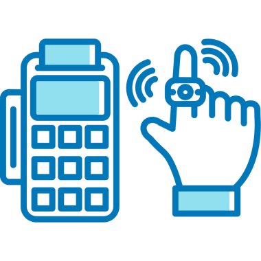 nfc terminal simgesi, ince çizgi biçimi, mavi ve beyaz vektör simgesi tasarımı