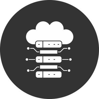 beyaz arkaplanda izole edilmiş ana hat biçiminde bulut ağ sunucusu simgesi.