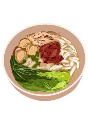 Elle çizilmiş Çin eriştesi ve sebze.