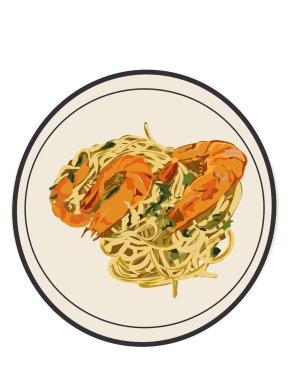 El yapımı illüstrasyon, Aglio e olio taze sarımsak, zeytin yağı ve spagetti ile karıştırılmış parmesan peynirinden oluşan basit bir İtalyan tabağıdır..