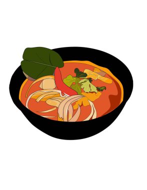 Erişteli çorba ve sebze kasesi. Tayland yemeği.