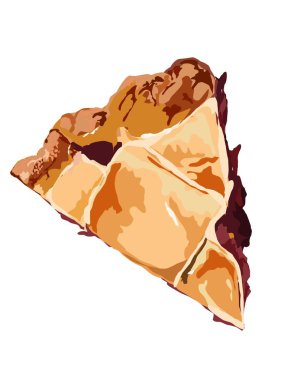 Elmalı turta, peynirli kruvasan. El çizimi suluboya çizimi beyaz arkaplanda izole