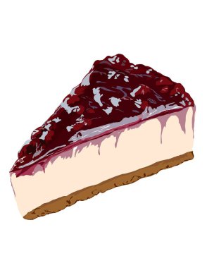 Beyaz arkaplanda çilekli ya da yaban mersinli cheesecake resmi.