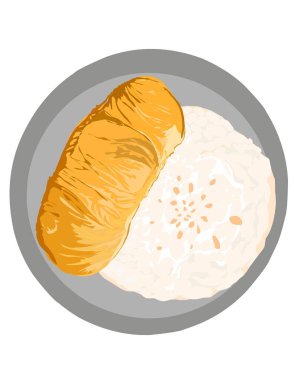 Hand drawn illustration of Durian sticky rice. Sticky rice cook with coconut milk, served with durian and coconut milk as gravy. Thai popular dessert. clipart