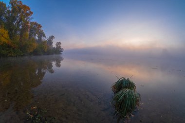 Nehir ve ağaçlarla dolu güzel sonbahar manzarası