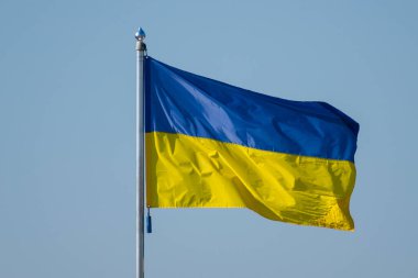 Ukrayna 'nın ulusal bayrağı mavi gökyüzünde rüzgarda