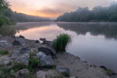 Suyun içindeki ağaçların yansımasıyla gölün güzel bir görüntüsü.