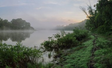 Gölde sabah sisi, yazın şafak, ormanda şafak, şafak