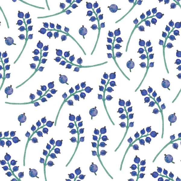 Aquarell Blaue Barries Nahtloses Muster Organischer Hintergrund Botanischer Hintergrund Dekorative — Stockfoto