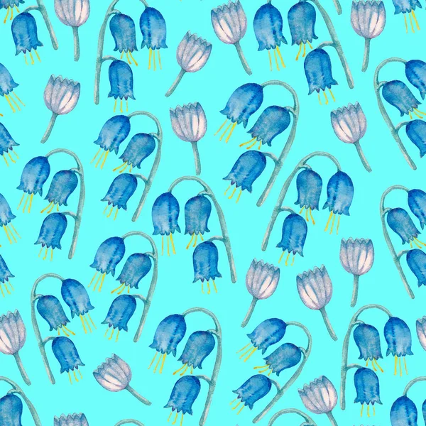 Aquarell Volksblumen Nahtlose Muster Gezeichnete Blumen Natürlicher Hintergrund Botanische Elemente — Stockfoto