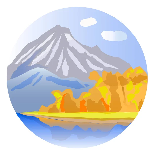 Paesaggio Disegnato Vettoriale Cerchio Logo Vista Sulle Montagne Natura Selvaggia — Vettoriale Stock