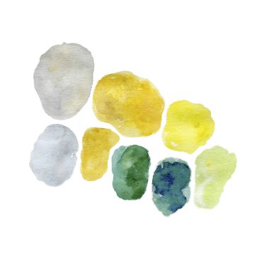 Watercolour simple abstract blobs clip art, different spots, hand drawn objects, isolated elements, multicolored, paint spots, decorative elements. High quality illustration, paper design