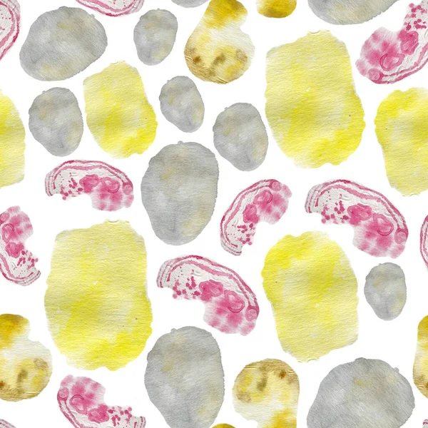 Watercolor simple abstract blobs pattern, abstract background, hand drawn texture, transparent spots, watercolor texture, decorative backdrop, light grey, yellow palette. High quality photo, paper