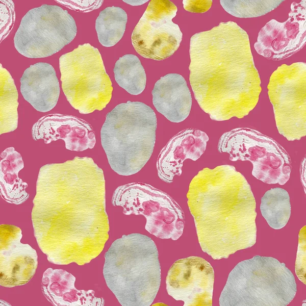 Watercolor abstract simple blobs pattern, decorative background, artistic spots, watercolor texture, abstract backdrop, colorful, yellow spots. High quality illustration, textile design