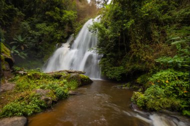 Güzel Pha Dok Manzarası ve inanılmaz yakın şelale manzaralı ve teraslı pirinç, Ban Mae Klang Luang, Doi Inthanon Ulusal Parkı, Chom Tangası, Chiang Mai Tayland