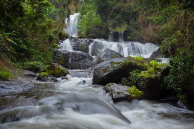 Güzel Pha Dok Manzarası ve inanılmaz yakın şelale manzaralı ve teraslı pirinç, Ban Mae Klang Luang, Doi Inthanon Ulusal Parkı, Chom Tangası, Chiang Mai Tayland