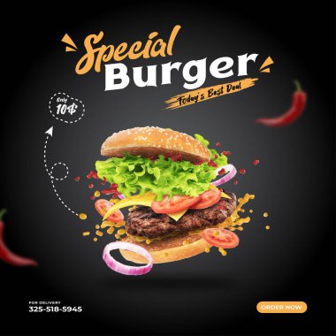 Burger sosyal medya tasarım vektörü illüstrasyonu