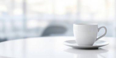 A serene white coffee cup on a minimalistic table. clipart