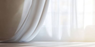 Soft white curtains gently billowing in sunlight across a bright room. clipart