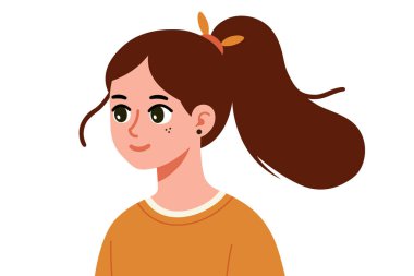 Genç bir kızın düz çizimi. Vektör düz çizim. Sosyal ağ için Avatar. Vektör düz resimleme