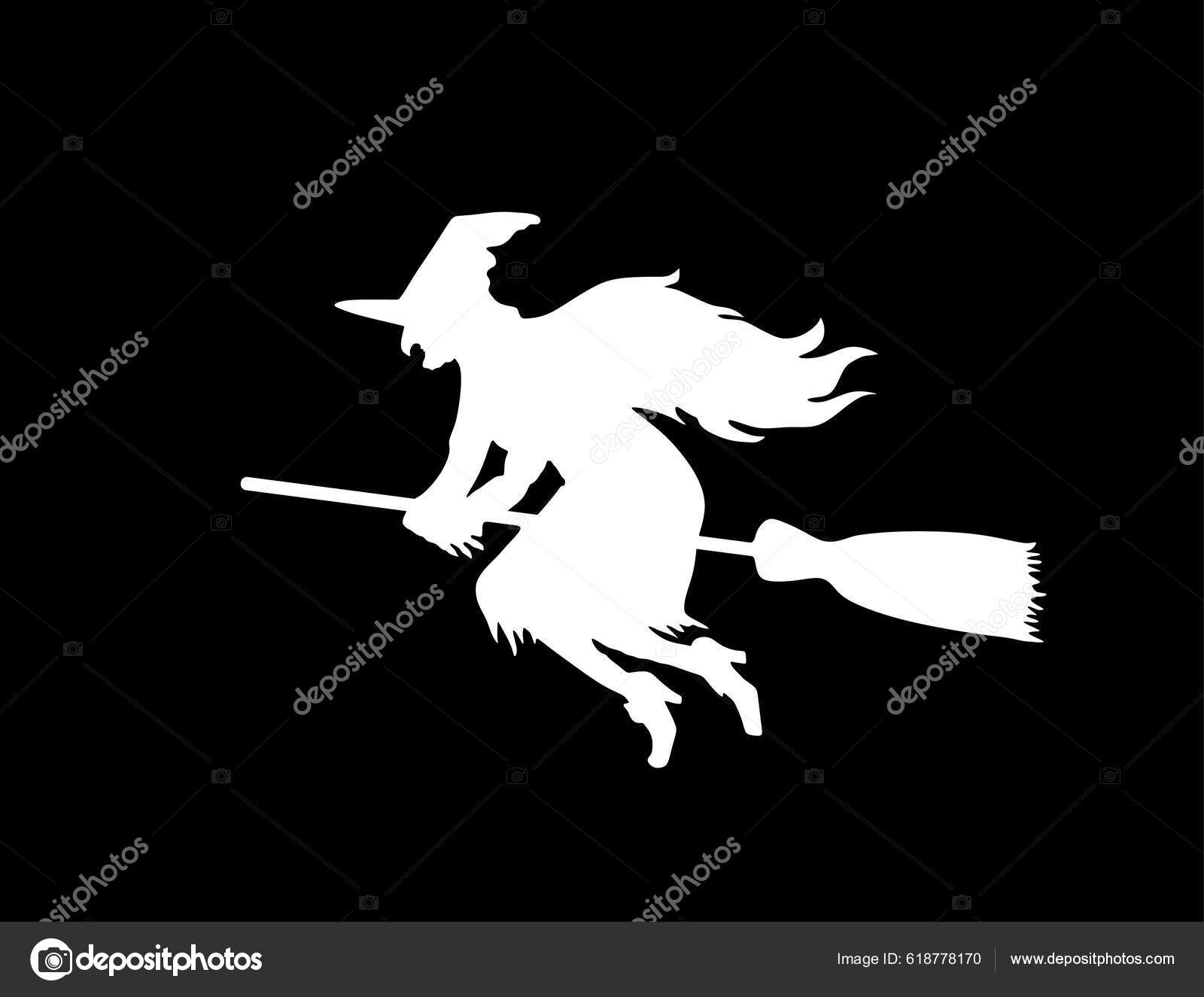 Bruxa negra na vassoura, fundo branco, símbolo do dia das bruxas, vetor